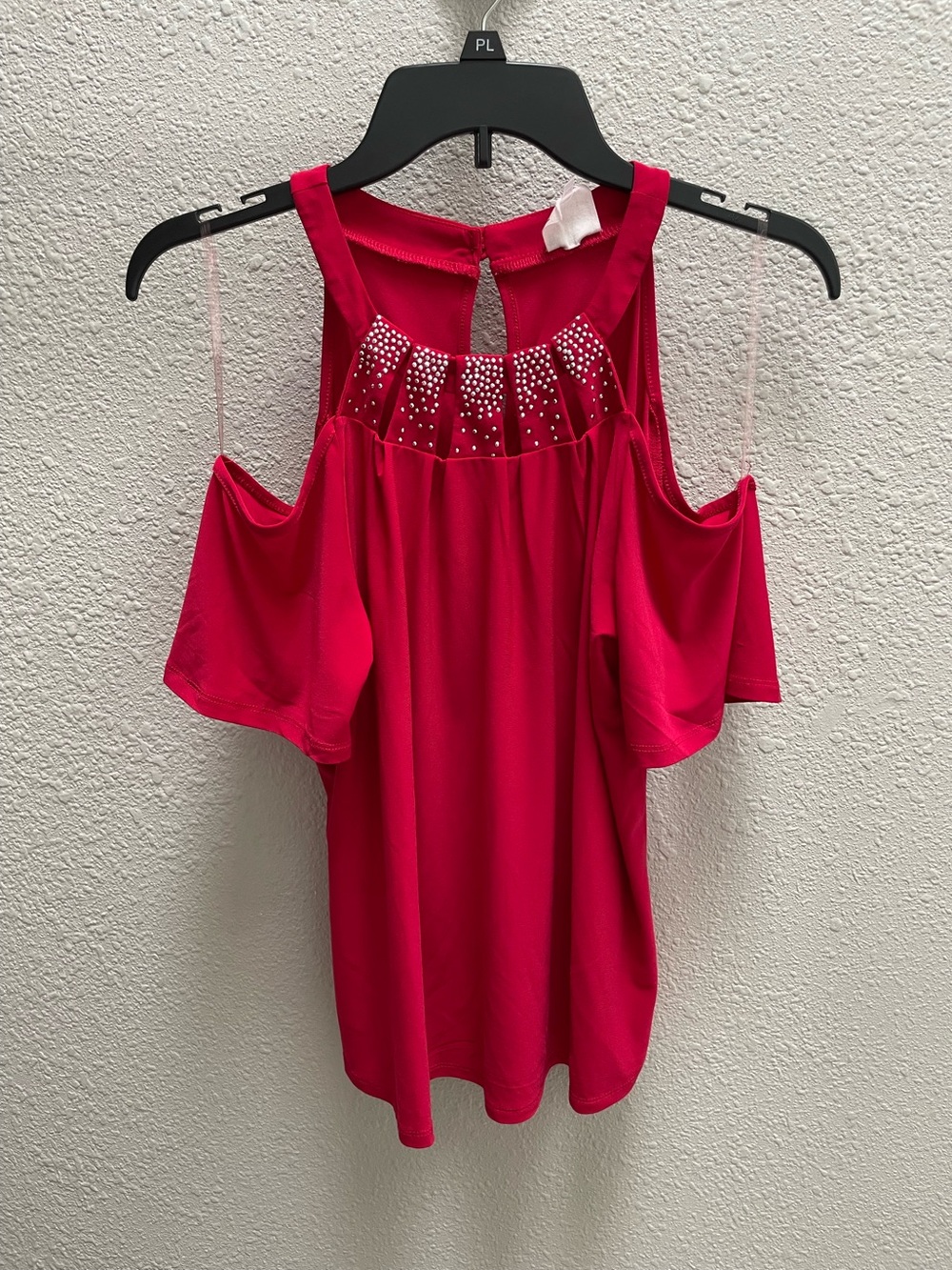 Cold-Shoulder Silver Studded Detail Women's Top - Bright Red - Size PM - EUC